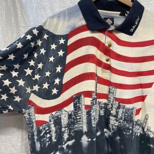Tabasco American Flag Polo Shirt Cityscape Graphic Print Patriotic XXL